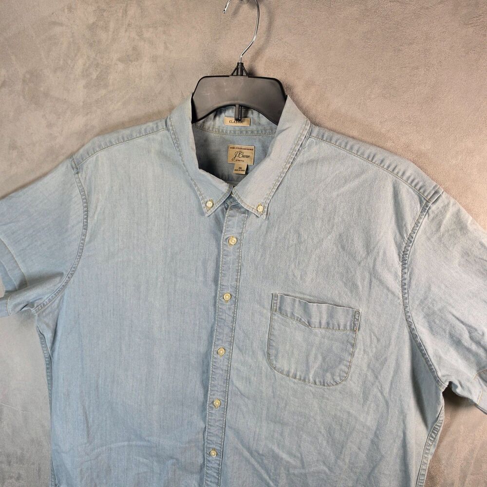 J.Crew Mens Short Sleeve Chambray Button Down Shirt Light Blue Wash Size